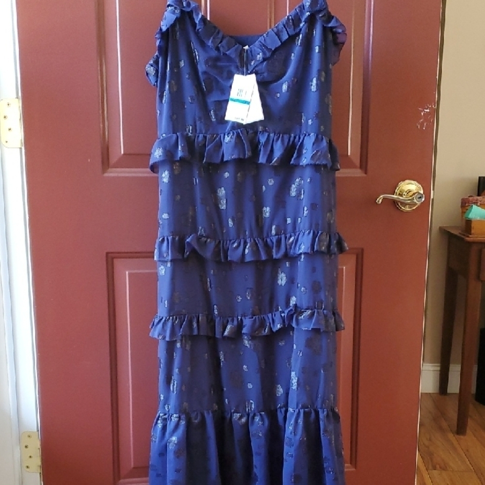 Michael Kors Navy Blue Sleeveless Tiered Midi Dress And Sweater Xl - Picture 3 of 13